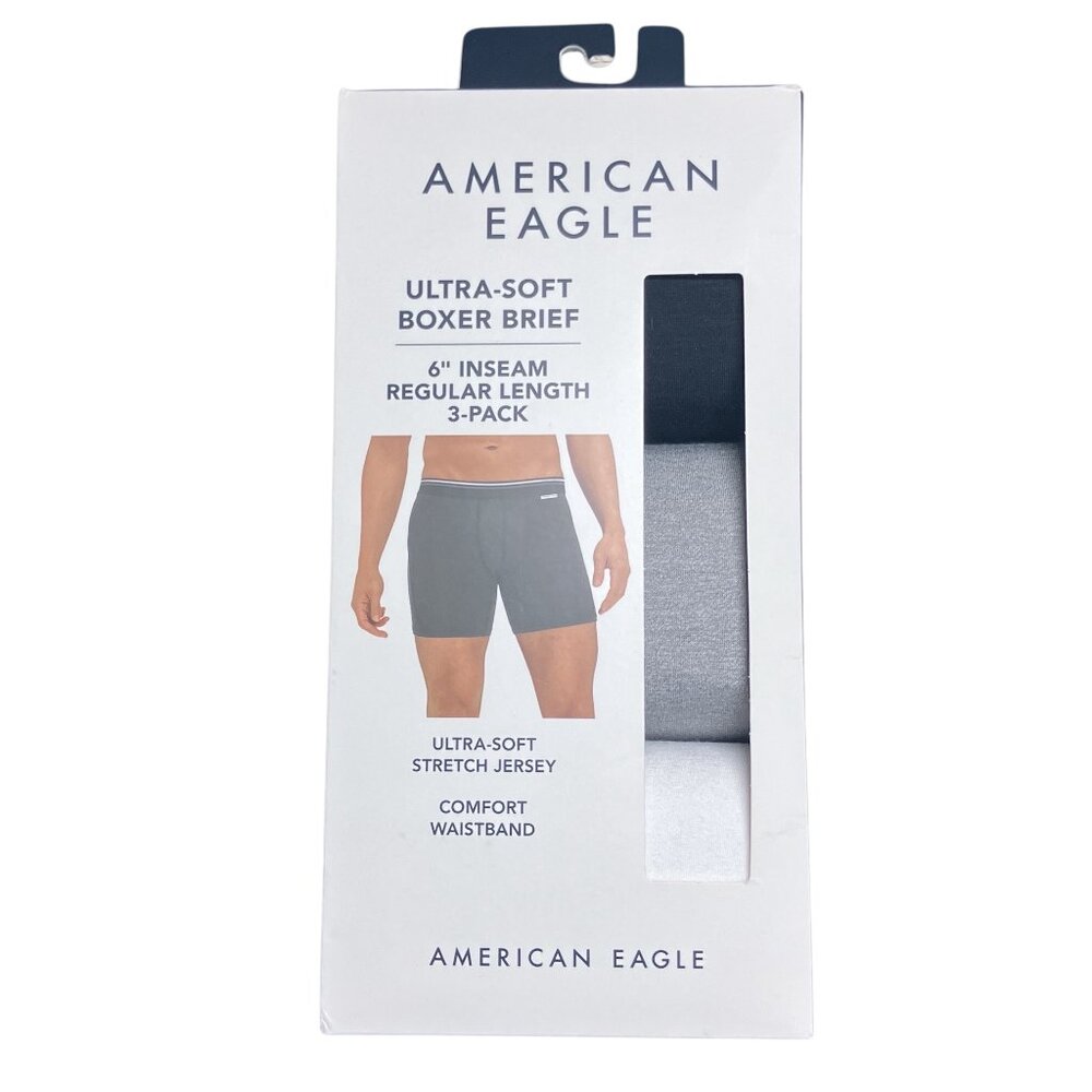 New AMERICAN EAGLE Men's XS 3 Pack 6" Stretch Ultra Soft Jersey Boxer Briefs Box